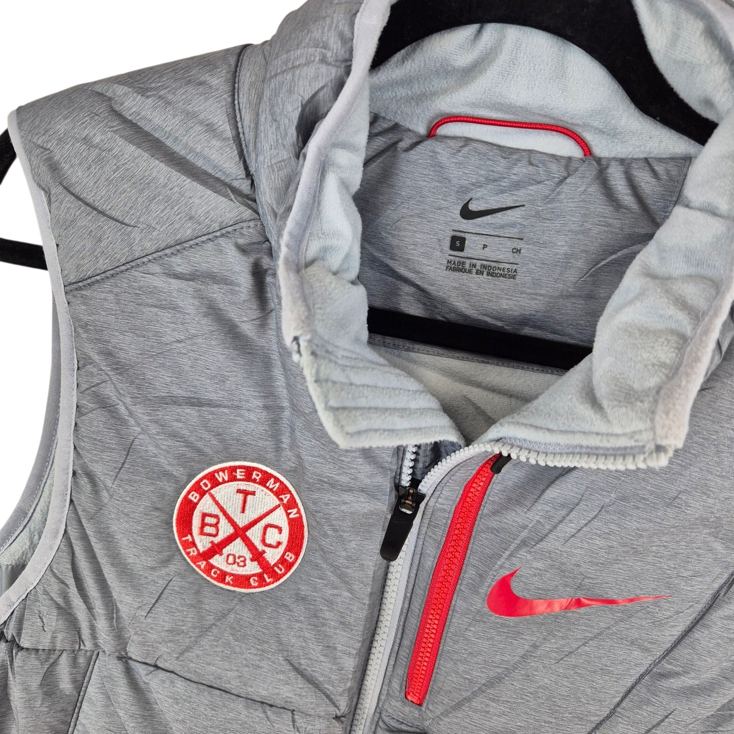 Nike Bowerman Track Club Grey & Red Fleece Padded Vest Size S