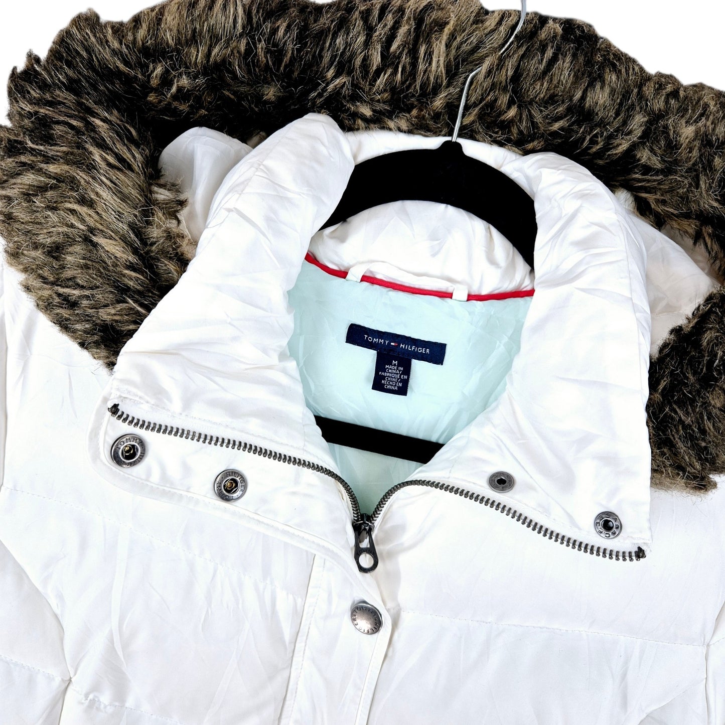 Tommy Hilfiger Womens White Puffer Jacket Size M