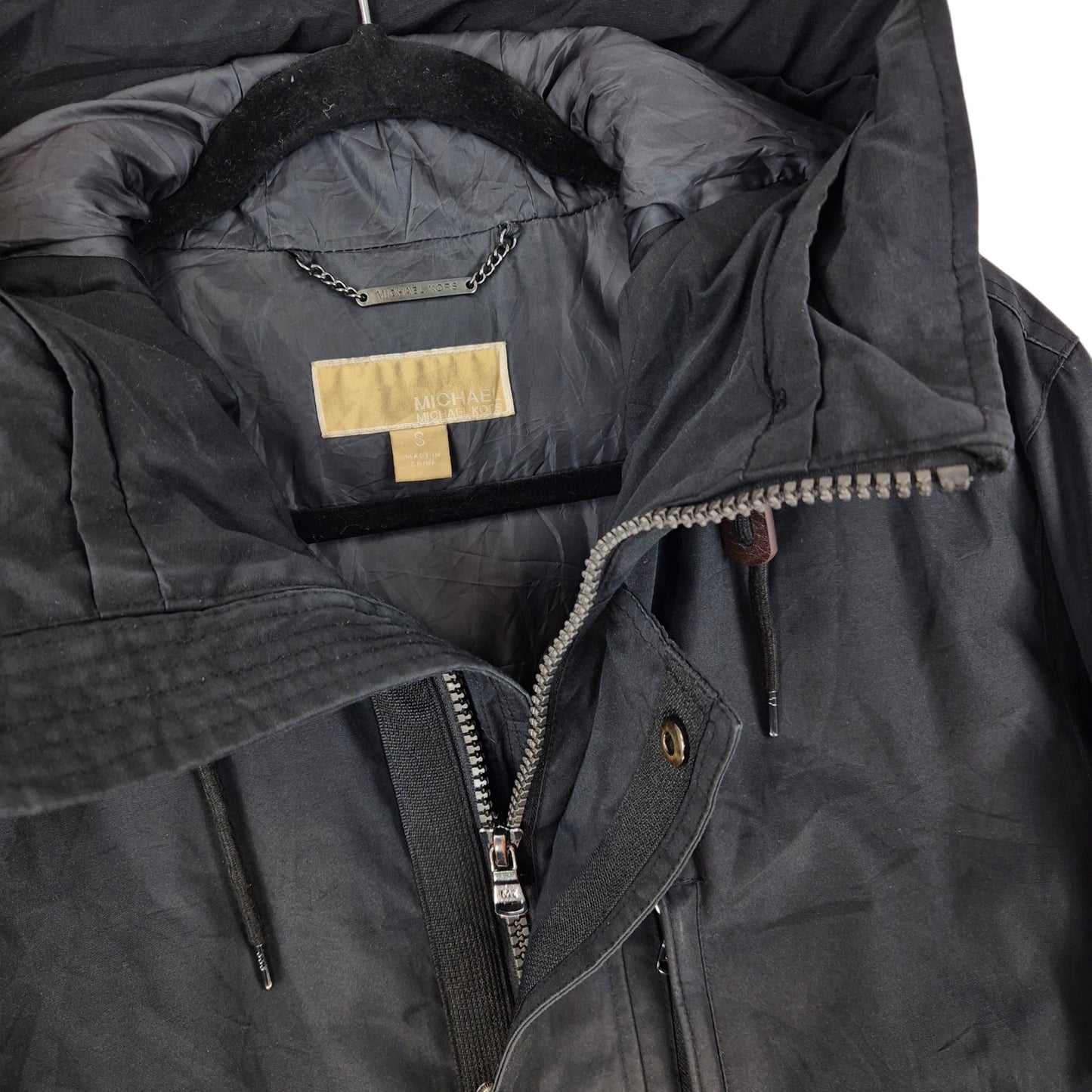 Michael Kors Black Heavy Quilted Trench Coat Jacket Size S