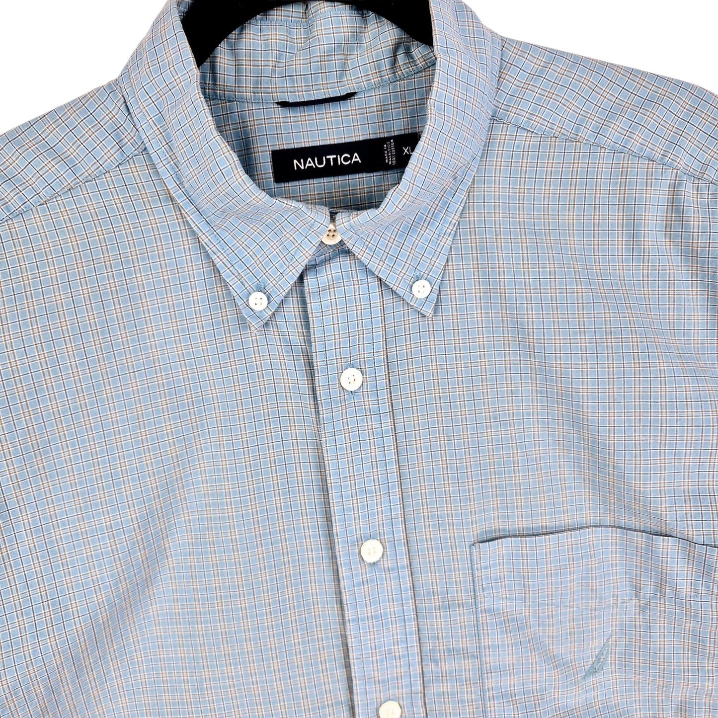 Nautica Aqua Blue Checkered Short Sleeve Button Shirt Size XL