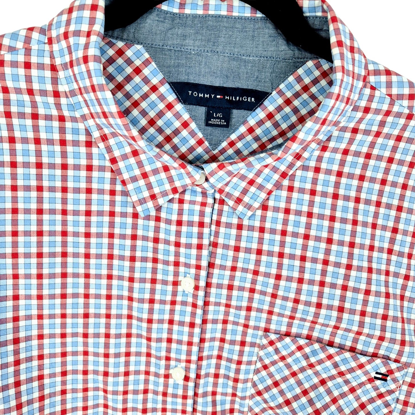 Tommy Hilfiger Womens Red & Blue Checkered Dress Shirt Size L