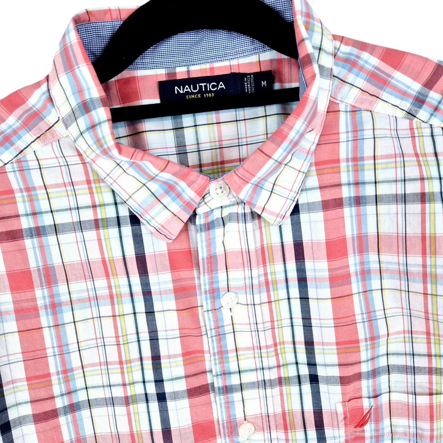 Nautica Coloruful Checkered Short Sleeve Button Shirt Size M