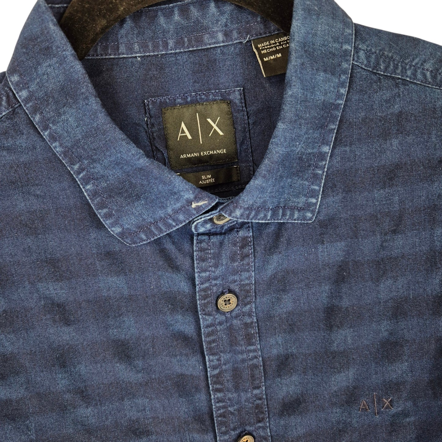 Armani Exchange Dark Blue Slim Fit Textured Dress Shirt Size M