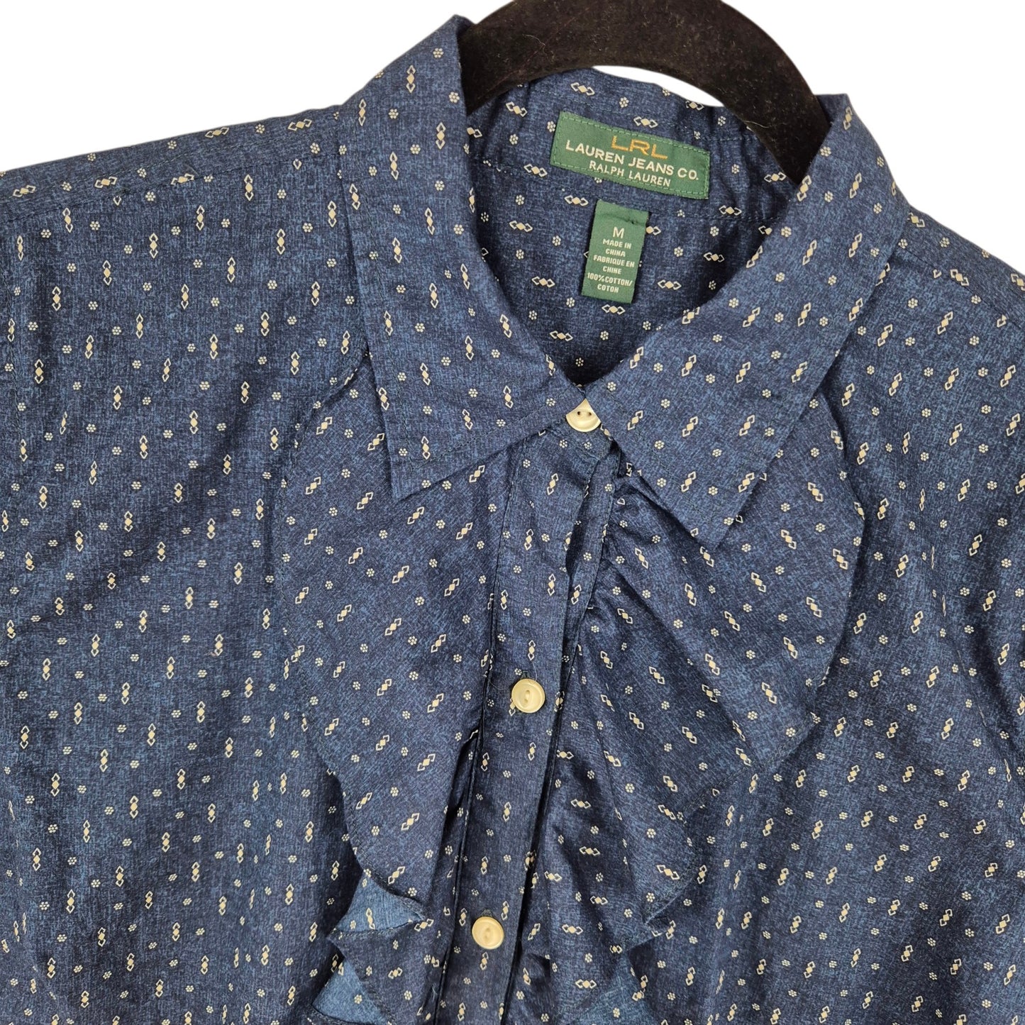 Ralph Lauren Jeans Womens Dark Blue Frilled Dress Shirt Size M
