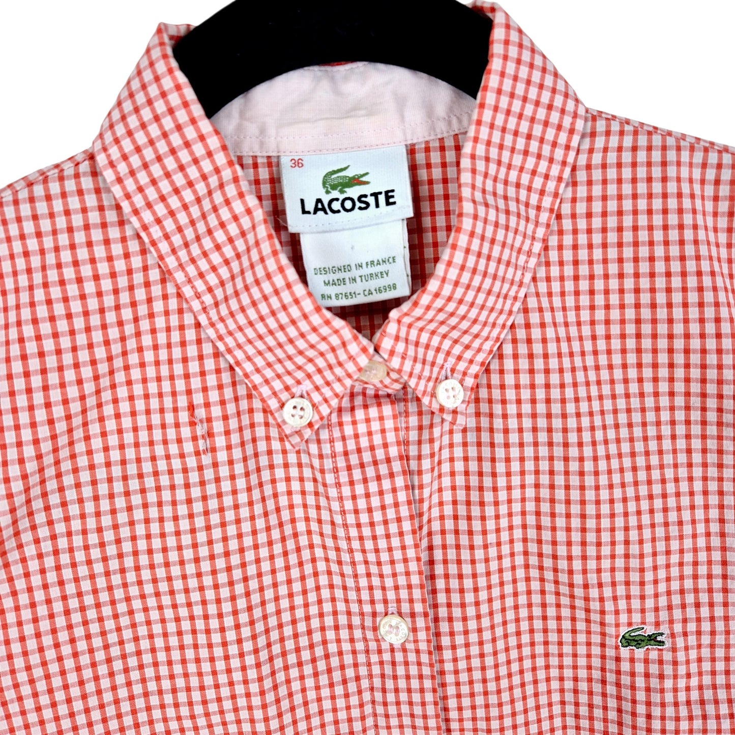 Lacoste Womens Red Checkered Dress Shirt Size S
