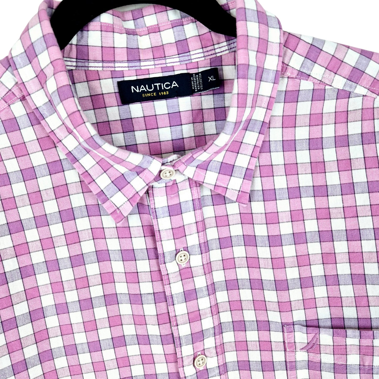 Lacoste Magenta Checkered Short Sleeve Button Shirt Size XL
