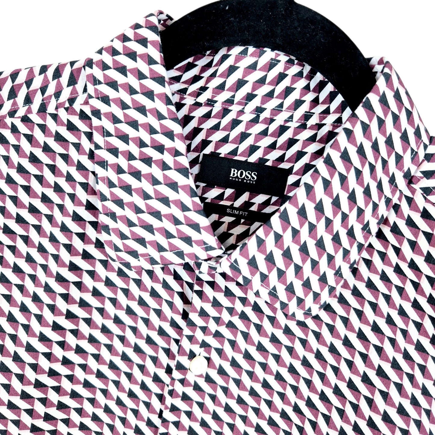 Hugo Boss Burgundy Black & White Slim Fit Dress Shirt Size