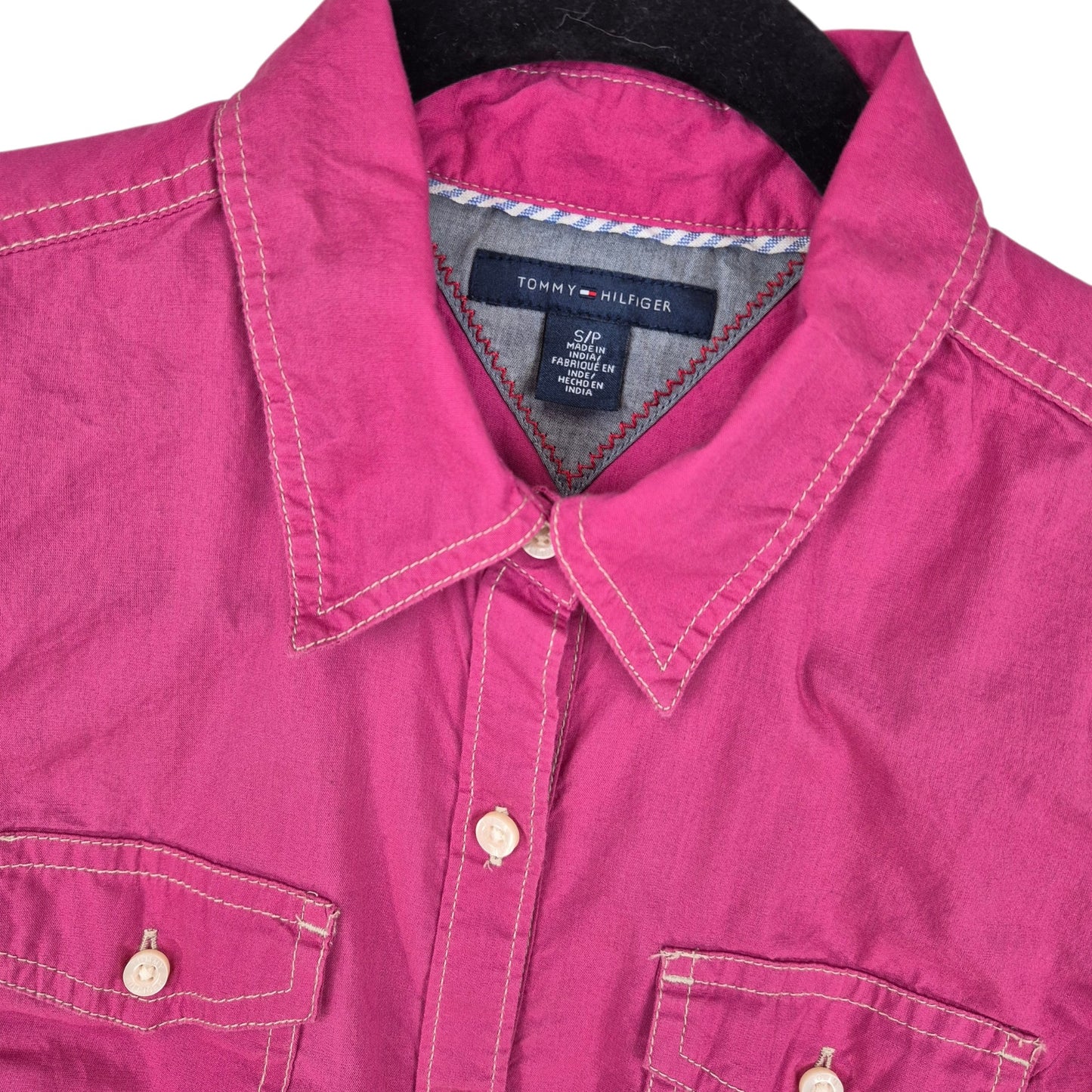 Tommy Hilfiger Womens Pink Long Sleeve Stretch Button Shirt Size S