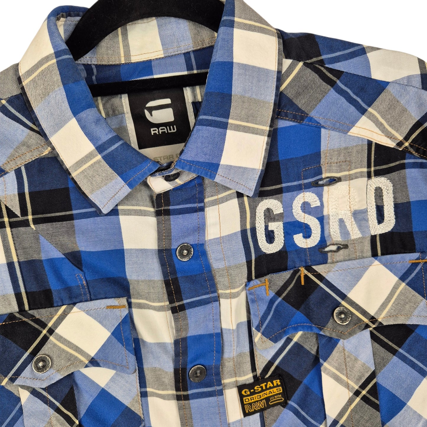 G Star Raw Black & Blue Checkered Long Sleeve Button Shirt Size L