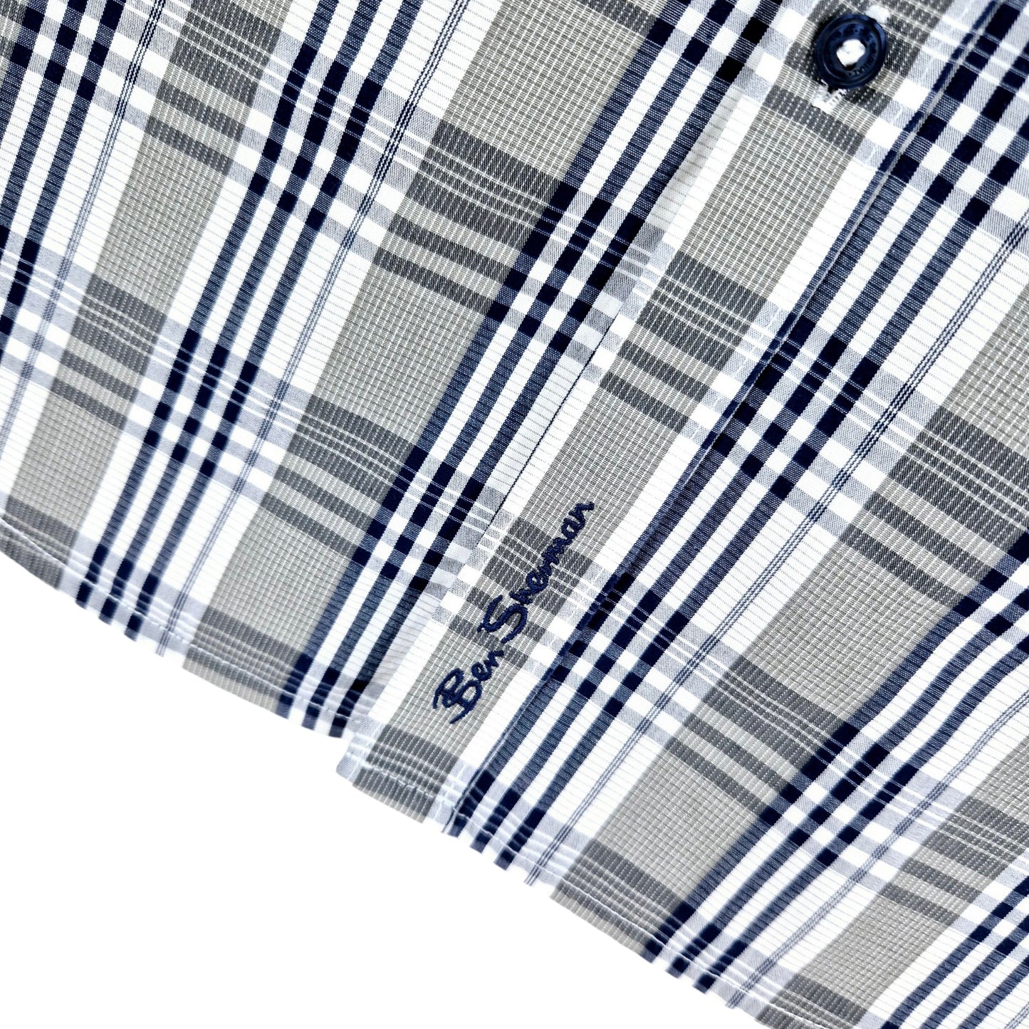 Ben Sherman Grey Checkered Slim Fit Dress Shirt Size L