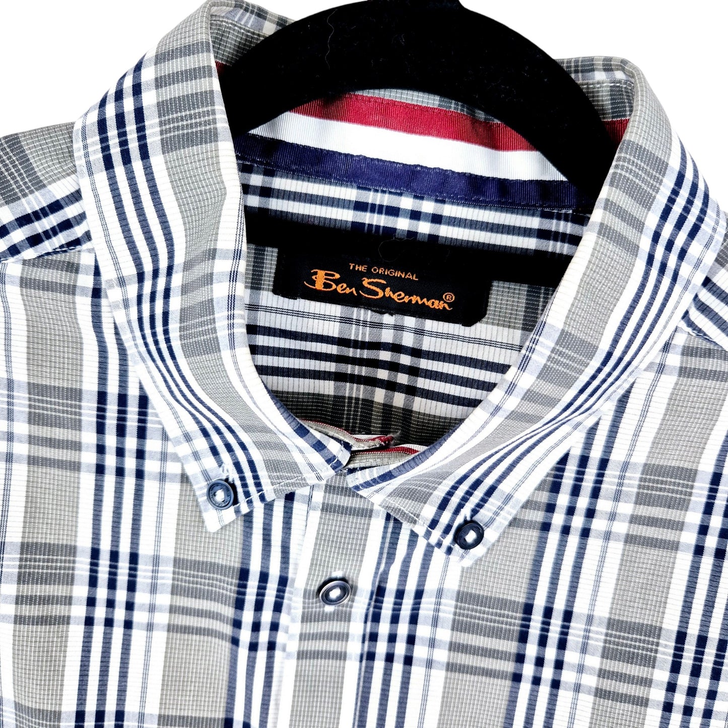 Ben Sherman Grey Checkered Slim Fit Dress Shirt Size L