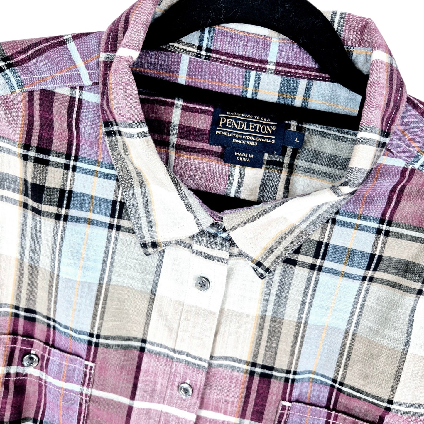 Pendleton Womens Grey & Burgundy Checkered Long Sleeve Button Shirt Size L