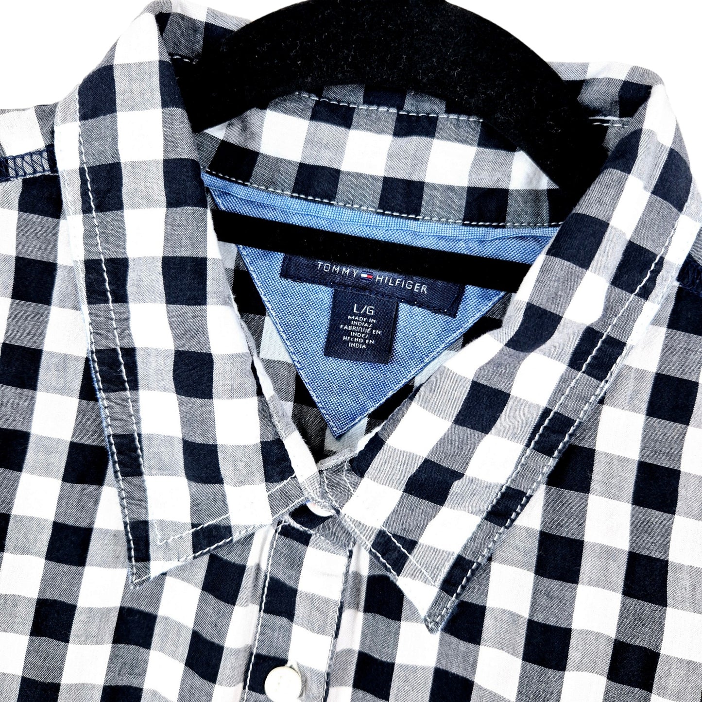Tommy Hilfiger Womens Black & White Button Shirt Size L