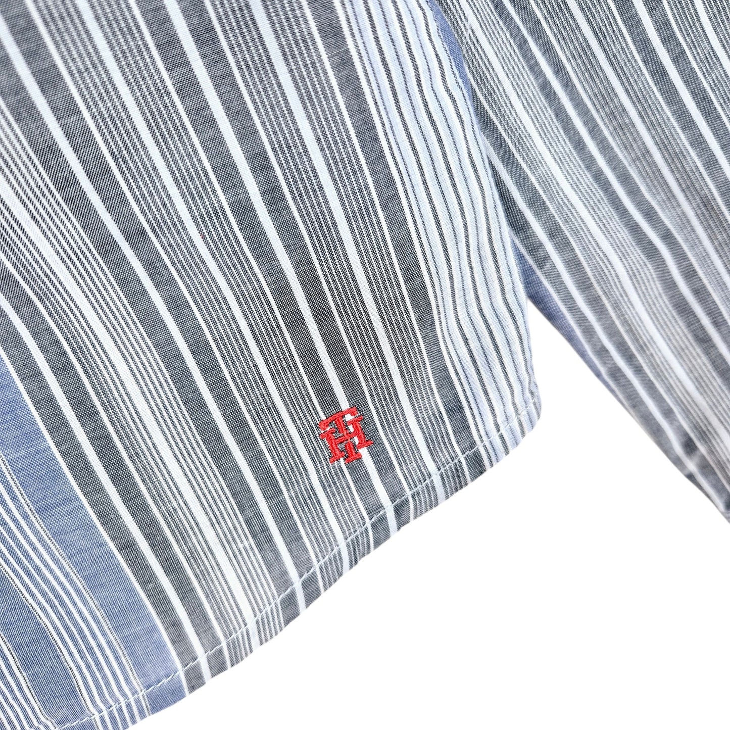 Tommy Hilfiger Womens Grey & Blue Striped Dress Shirt Size L