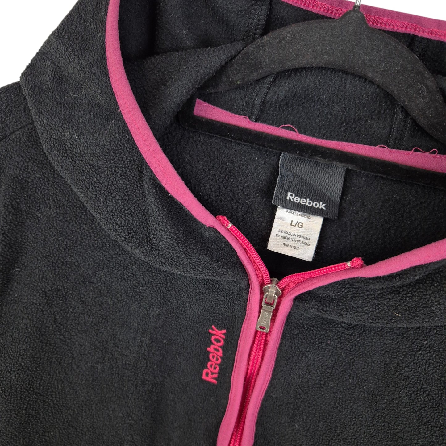 Reebok Womens Black Hooded Fleece Zip Jumper Size L