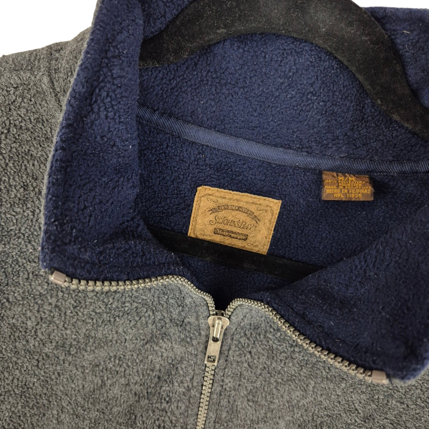 Vintage St Johns Bay 90's Dark Blue & Grey Quarter Zip Fleece Jumper Size M