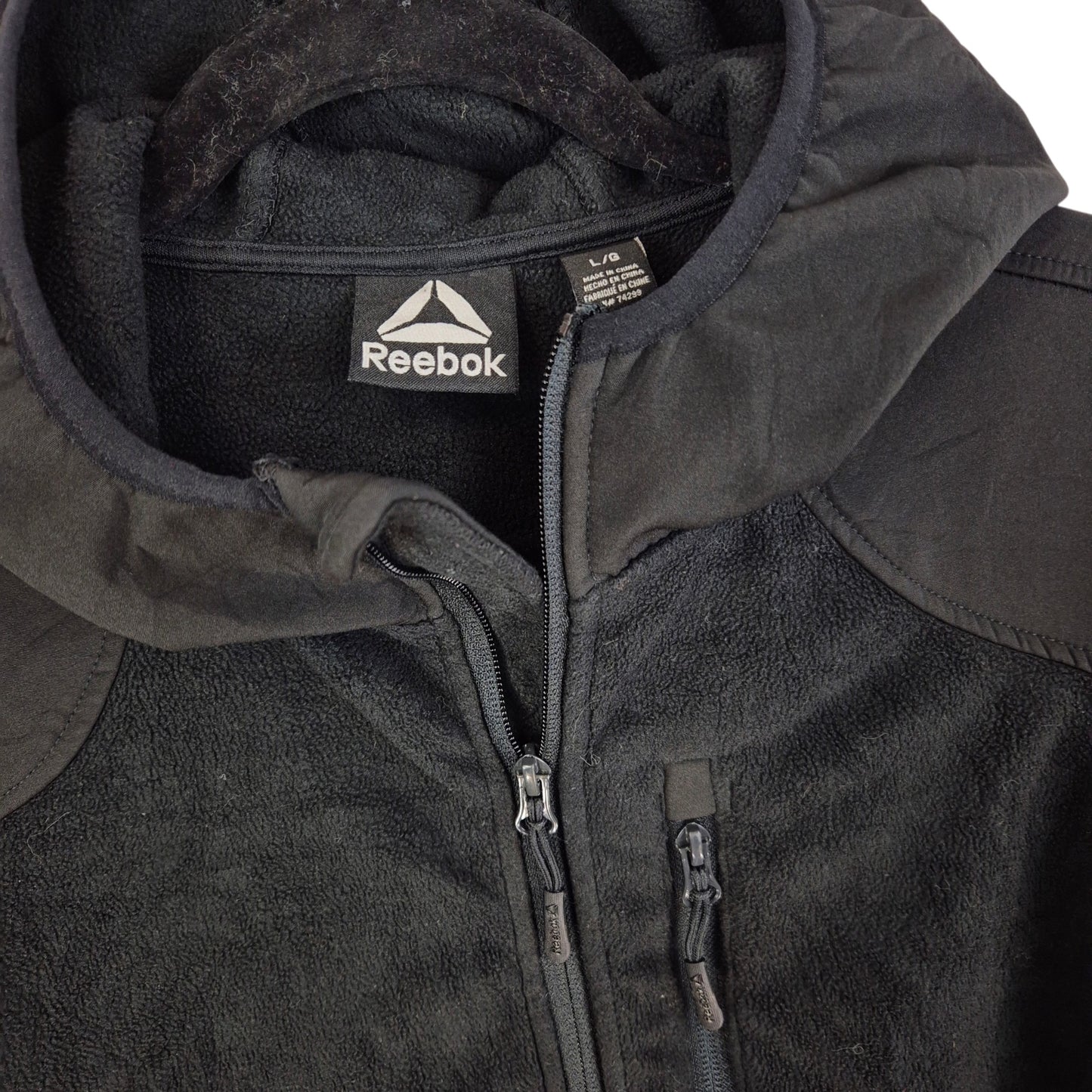 Reebok Black Hooded Fleece Zip Jumper Size L