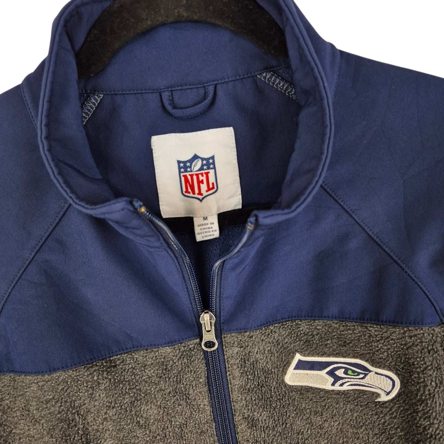 NFL Seattle Seahawks Dark Blue & Grey Quarter Zip Fleece Jumper Size M