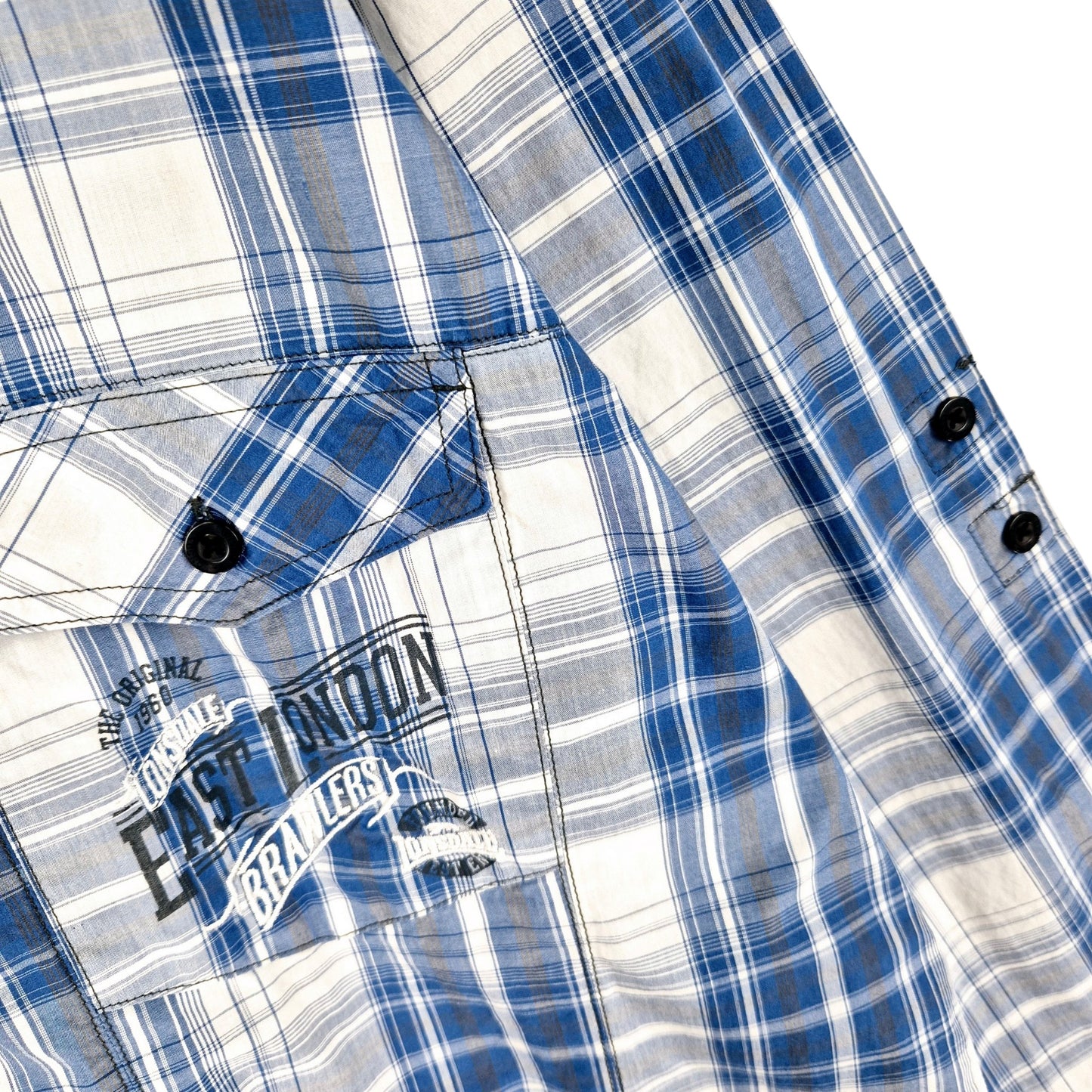 Lonsdale Blue & White Checkered Long Sleeve Button Shirt Size 2XL