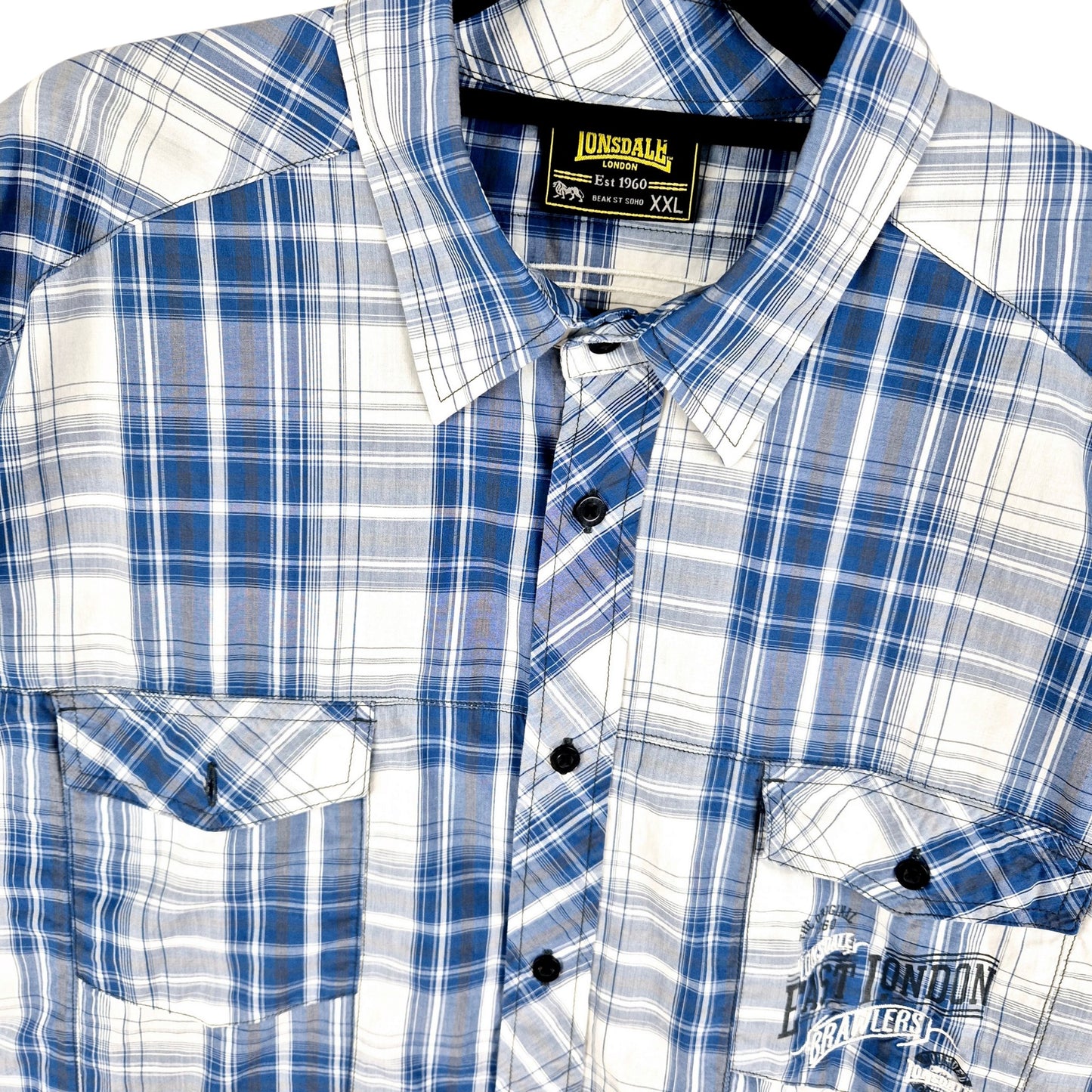 Lonsdale Blue & White Checkered Long Sleeve Button Shirt Size 2XL