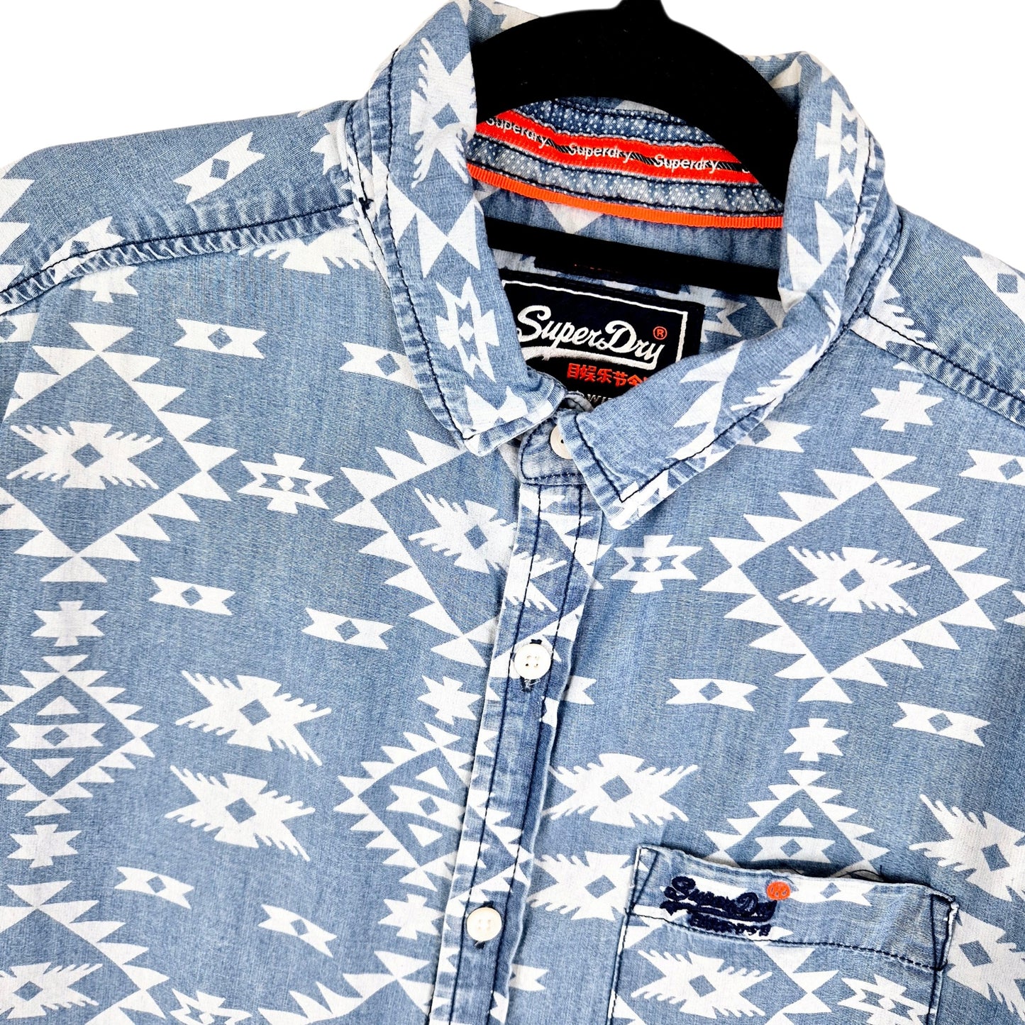 Superdry Chambray Blue Short Sleeve Button Shirt Size M