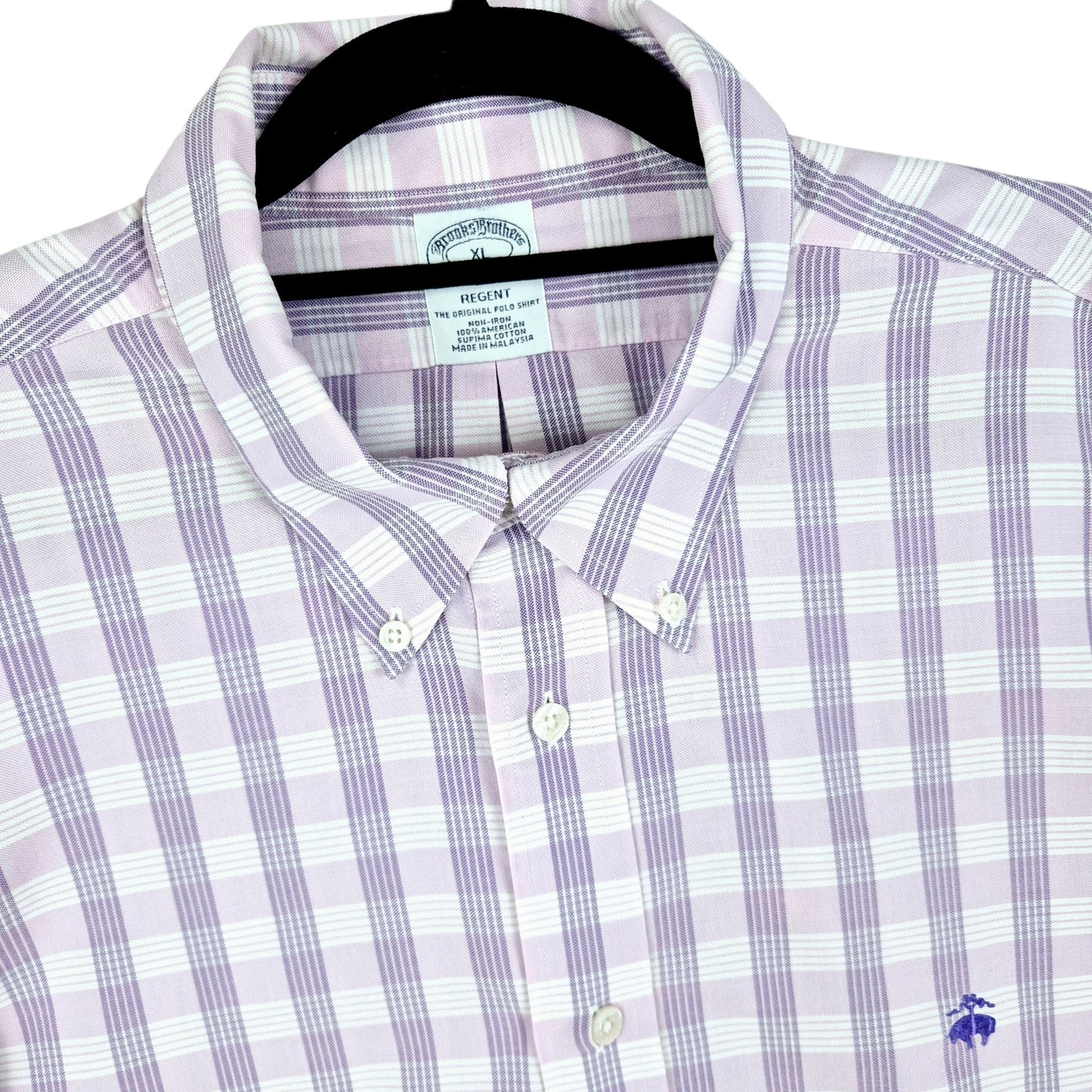 Brooks Brothers Purple & White Regent Checkered Dress Shirt Size XL
