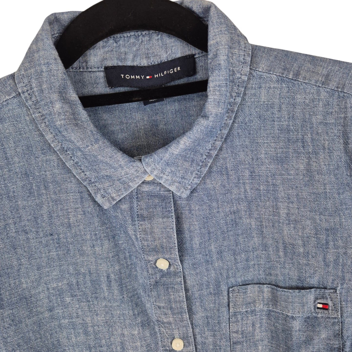 Tommy Hilfiger Womens Chambray Blue Dress Shirt Size S