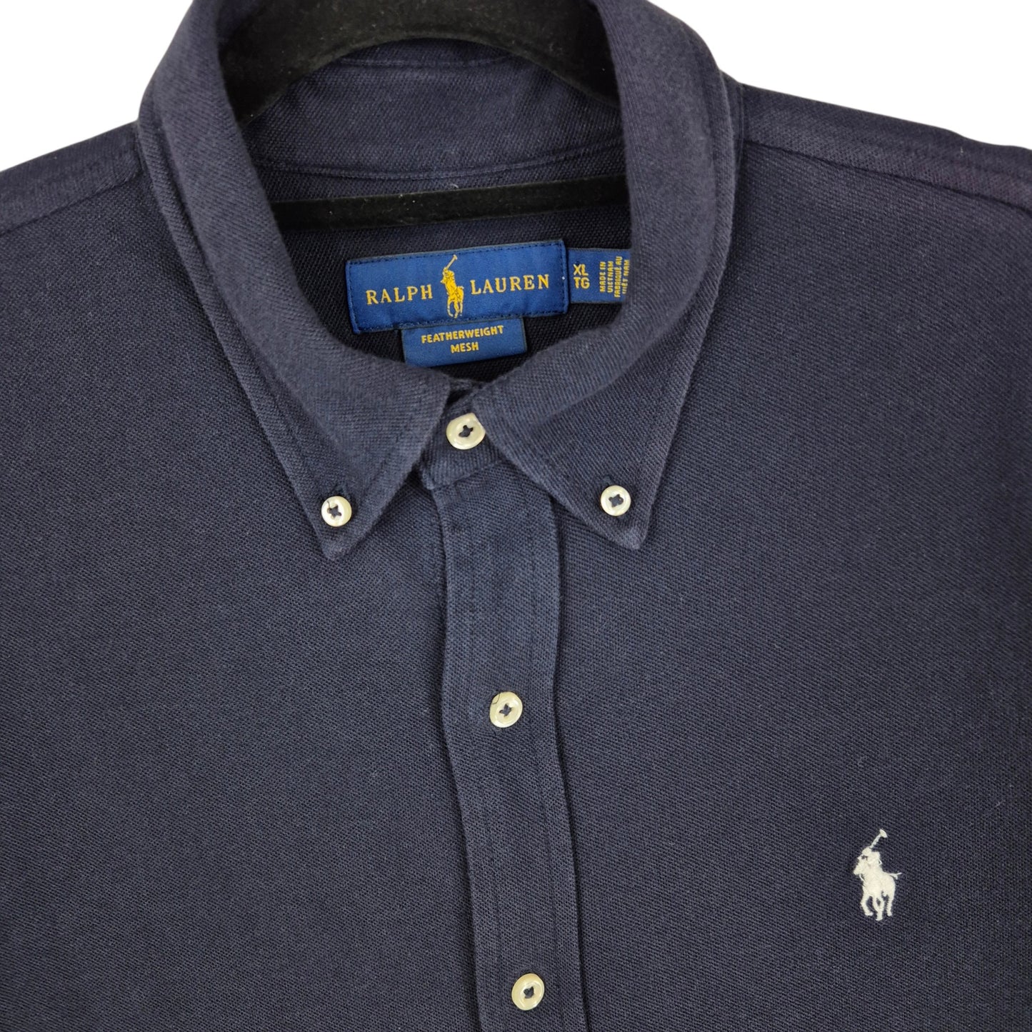 Polo Ralph Lauren Dark Blue Feather Mesh Short Sleeve Button Shirt Size XL