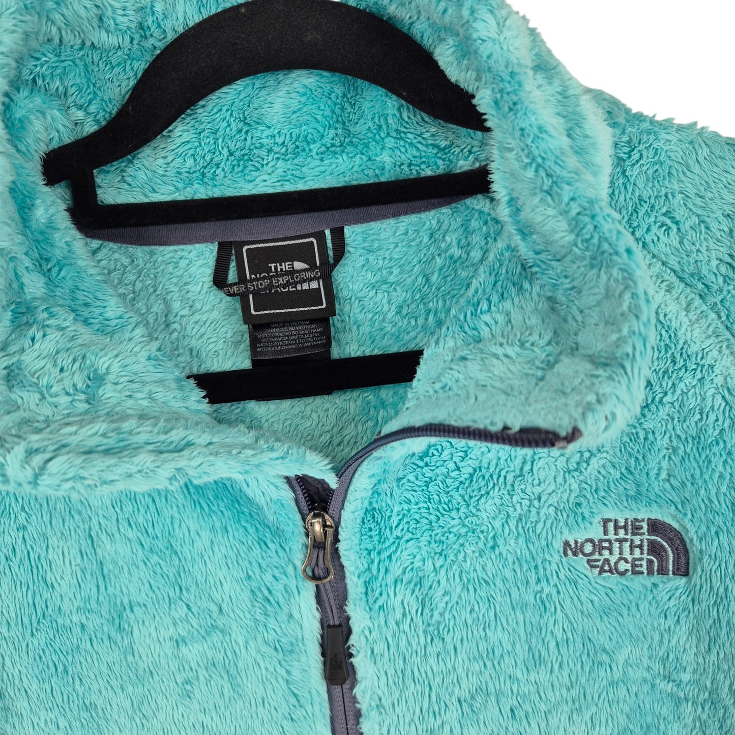 The North Face Womens Aqua Green Mink Fleece Zip Jumper Size XL