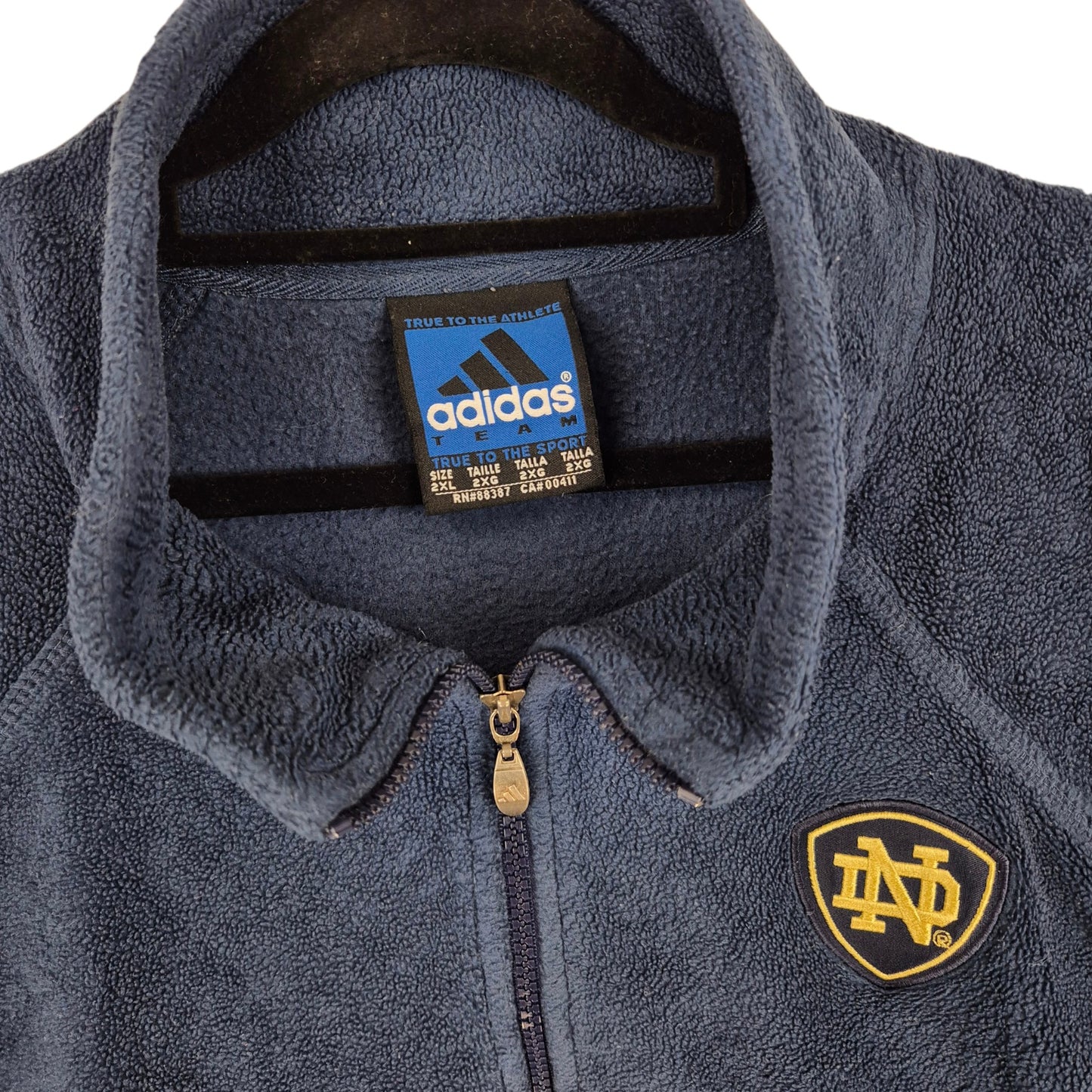 Vintage Adidas Team 90's Notre Dame Irish Dark Blue Fleece Jumper Size 2XL