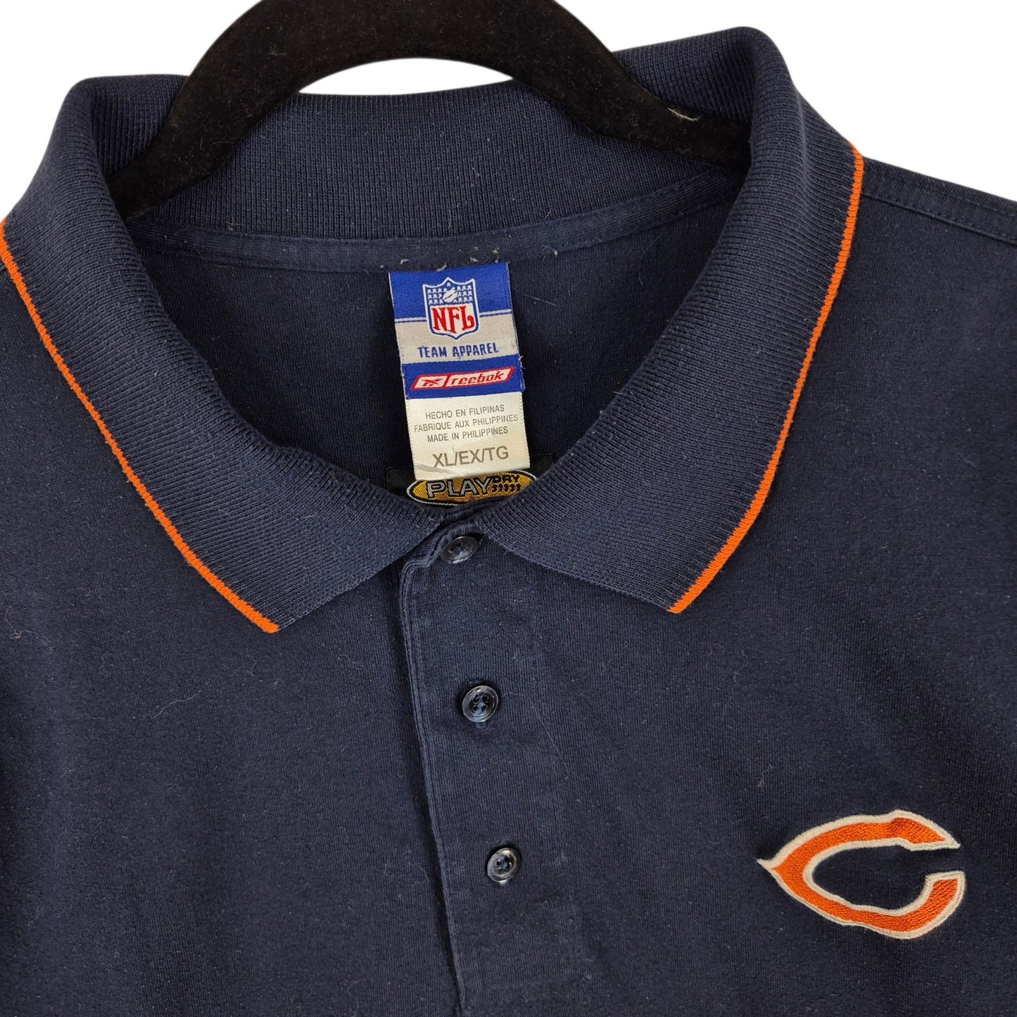 Vintage Reebok NFL Chicago Bears Dark Blue Long Sleeve Polo Shirt Size XL