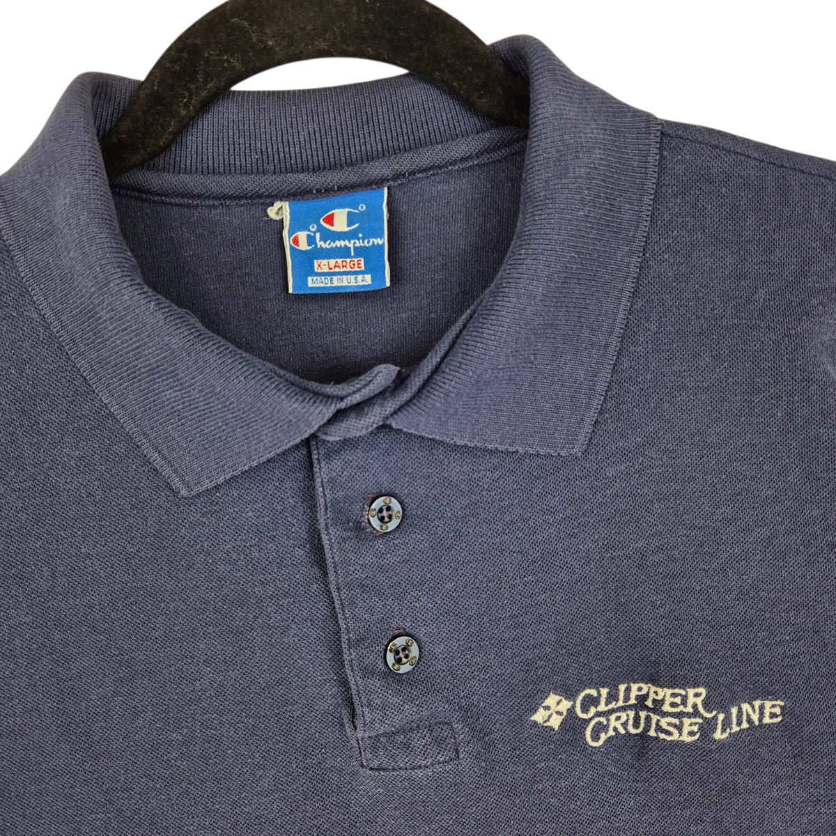Vintage Champion 80's Clipper Cruise Line Dark Blue Polo Shirt Size XL