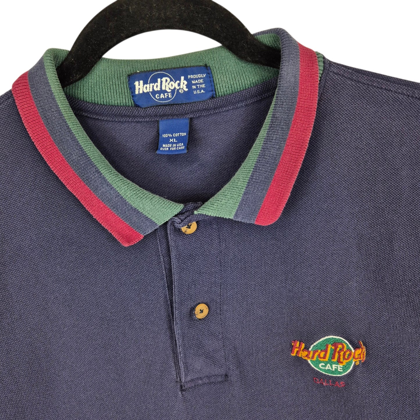 Vintage Hard Rock Cafe Dallas 90's Dark Blue Polo Shirt Size XS