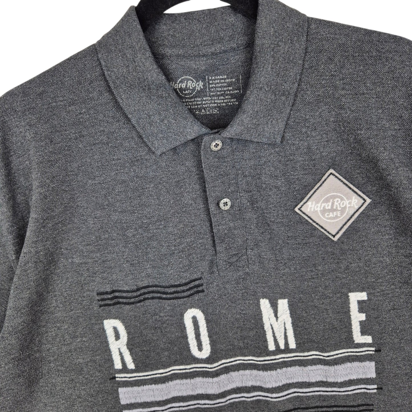 Hard Rock Cafe Rome Dark Grey Embroidered Polo Shirt Size 2XL