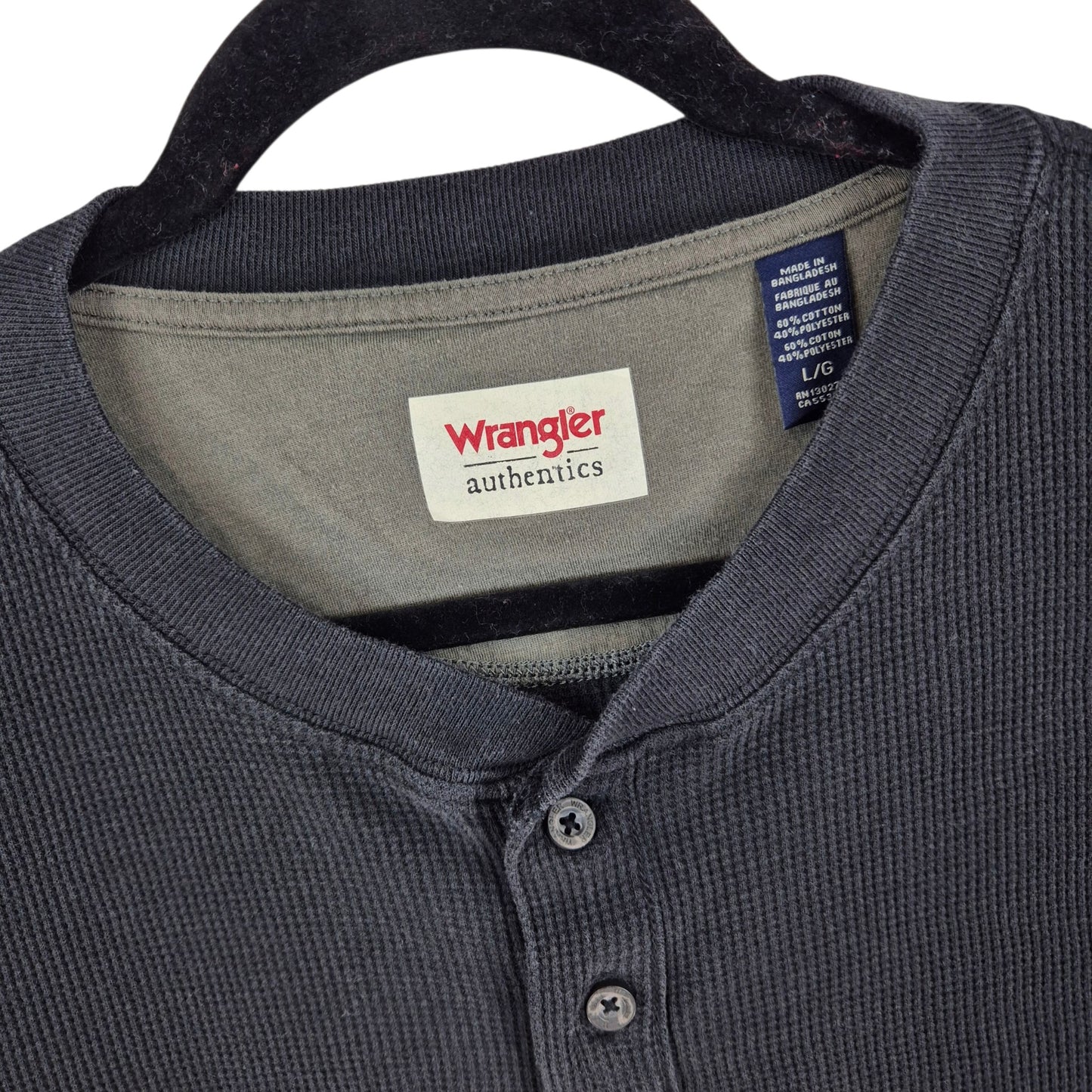 Wrangler Authentics Black Long Sleeve Henley Polo Shirt Size L