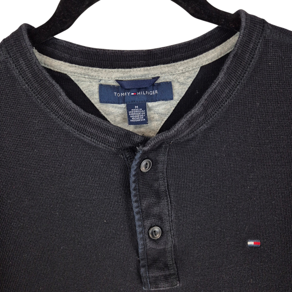 Tommy Hilfiger Black Long Sleeve Henley Polo Shirt Size M