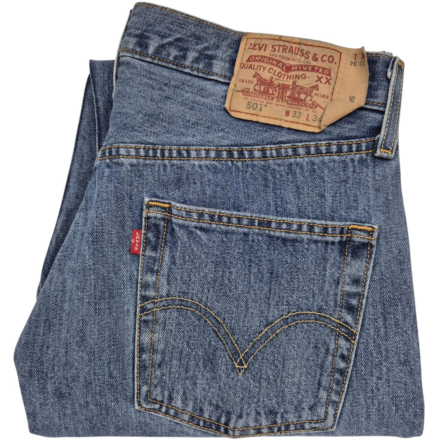Vintage Levis 501 Jeans 2000's Blue Heavy Rigid Cropped Denim W33