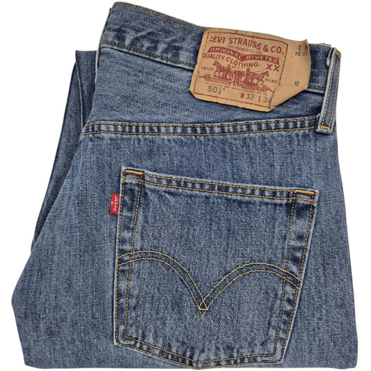 Vintage Levis 501 Jeans 2000's Blue Heavy Rigid Cropped Denim W33