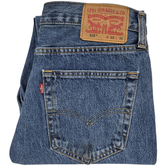 Levis 516 Jeans Blue Heavy Rigid Straight Leg Denim W33