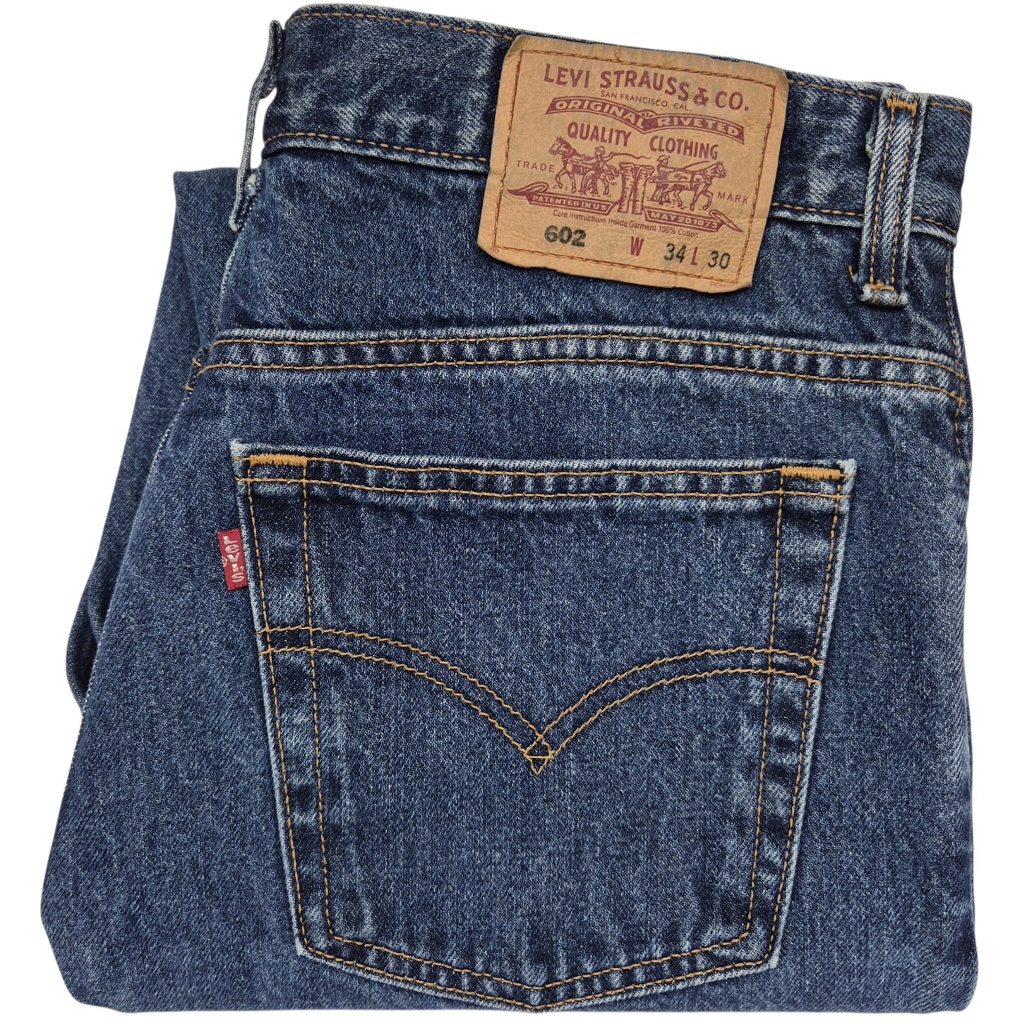 Vintage Levis 602 Jeans Dark Blue Heavy Rigid Tapered Leg Denim W34