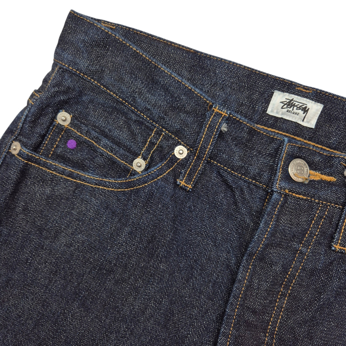 Stussy Deluxe Dark Blue Heavy Rigid Japan Made Straight Leg Denim W28