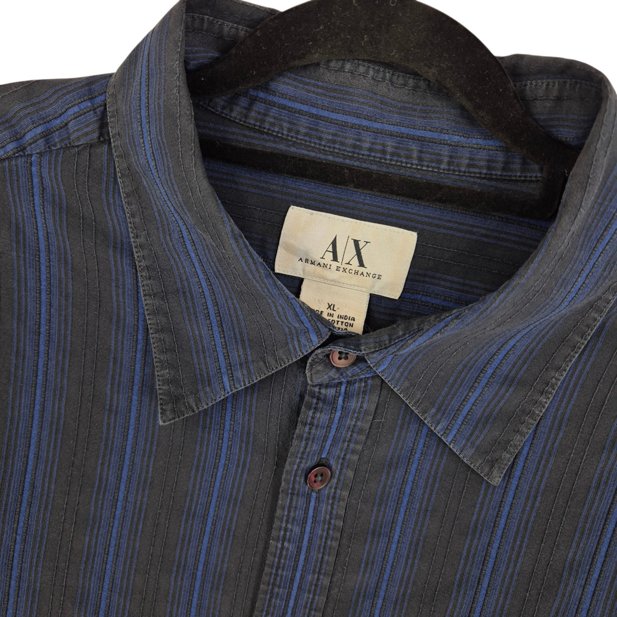 Armani Exchange Black & Blue Striped Textured Dress Shirt Size XL