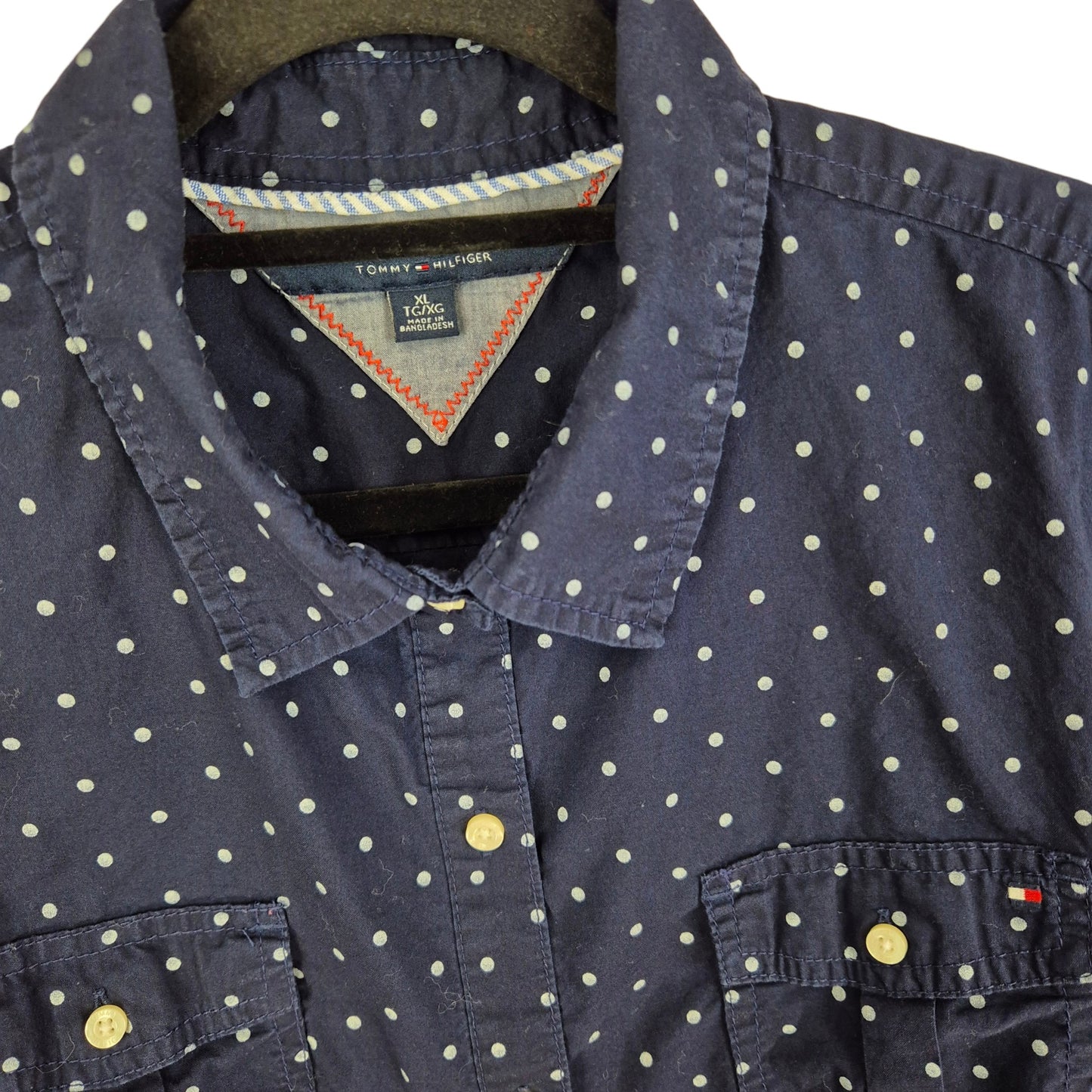 Tommy Hilfiger Womens Dark Blue Spotted Dress Shirt Size XL