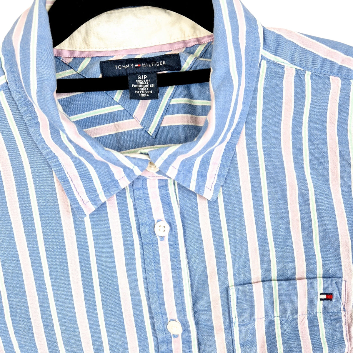 Tommy Hilfiger Womens Blue Striped Dress Shirt Size S