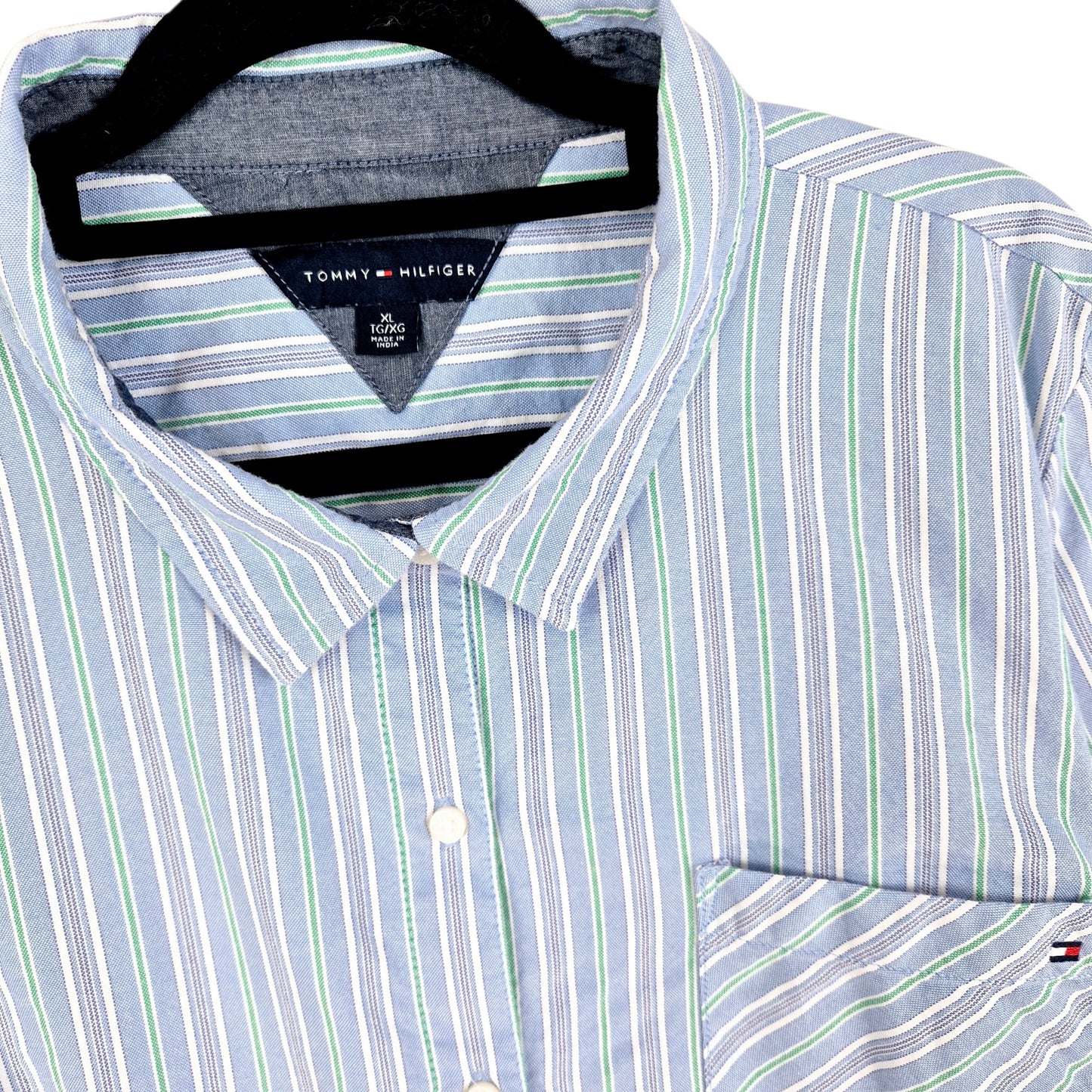 Tommy Hilfiger Womens Blue Striped Dress Shirt Size XL