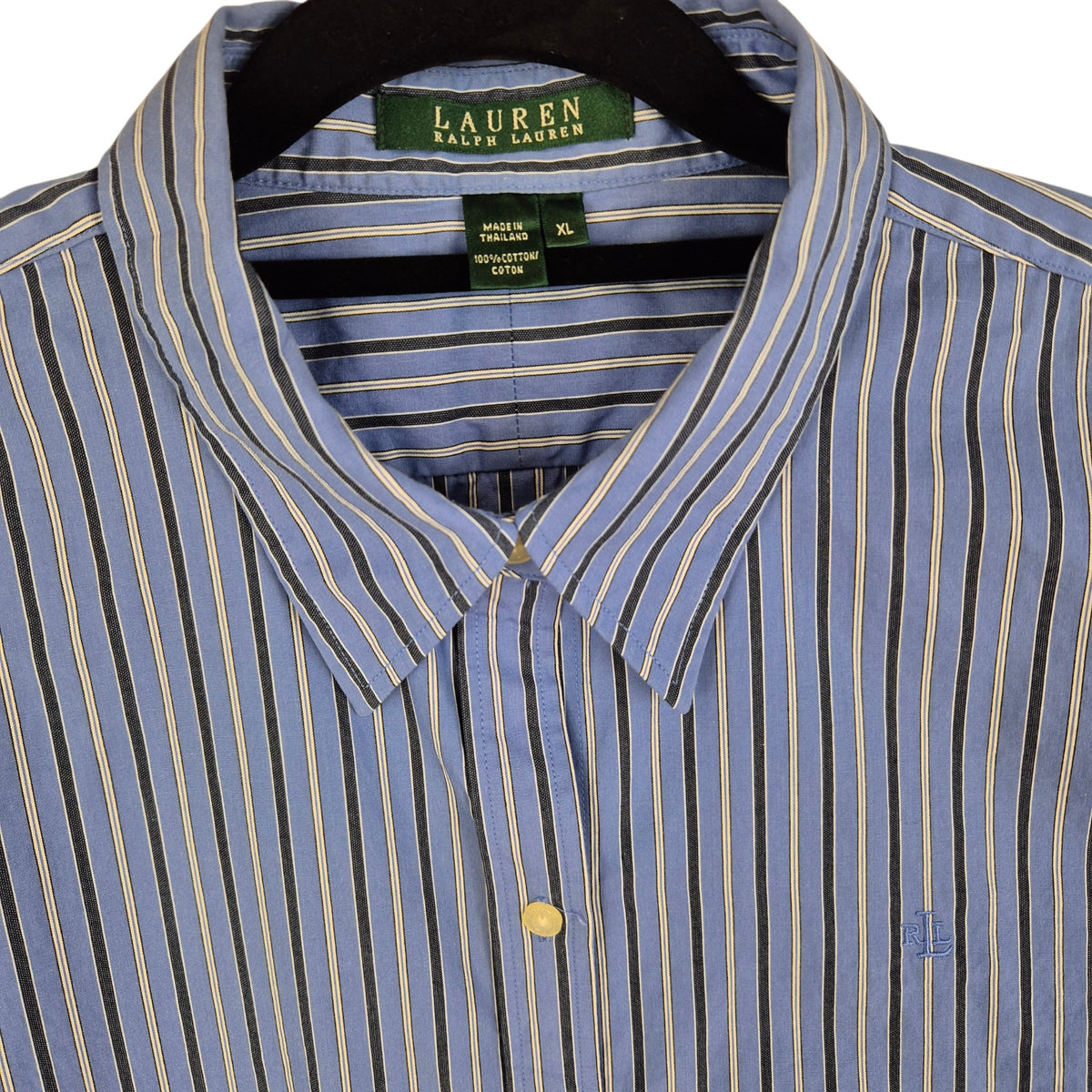 Vintage Ralph Lauren Green Label Womens Blue Striped Dress Shirt Size XL