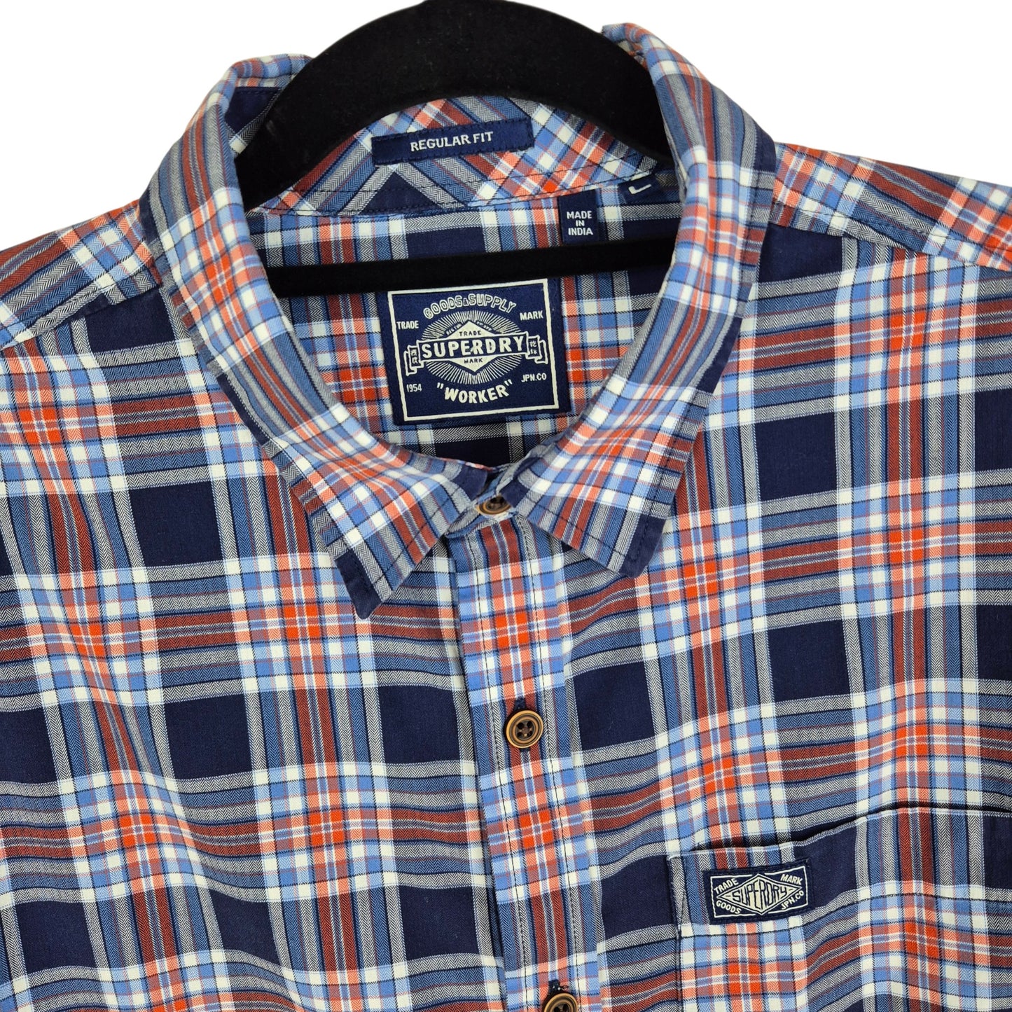 Superdry Blue & Orange Checkered Dress Shirt Size L