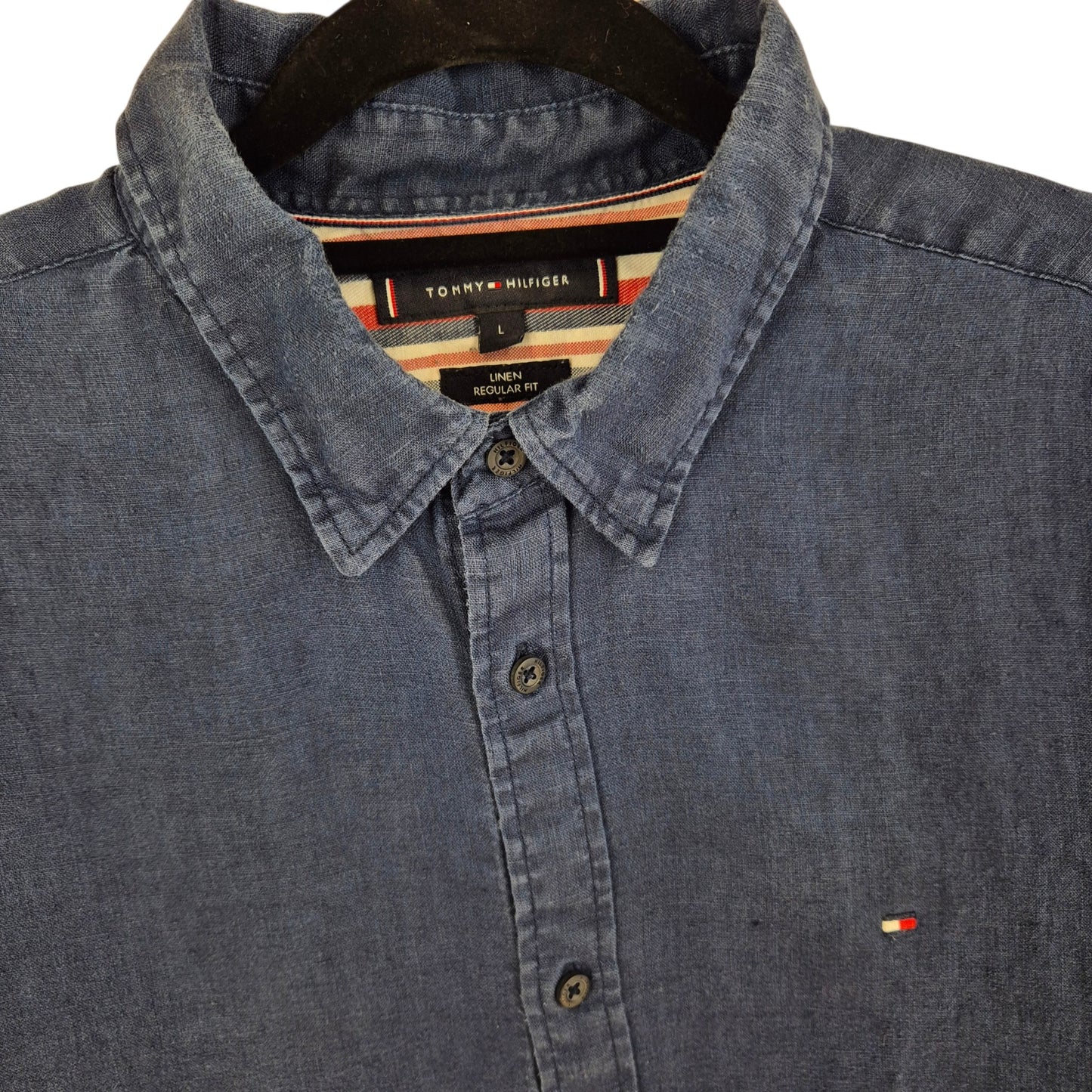 Tommy Hilfiger Dark Blue Regular Fit Linen Dress SHirt Size L