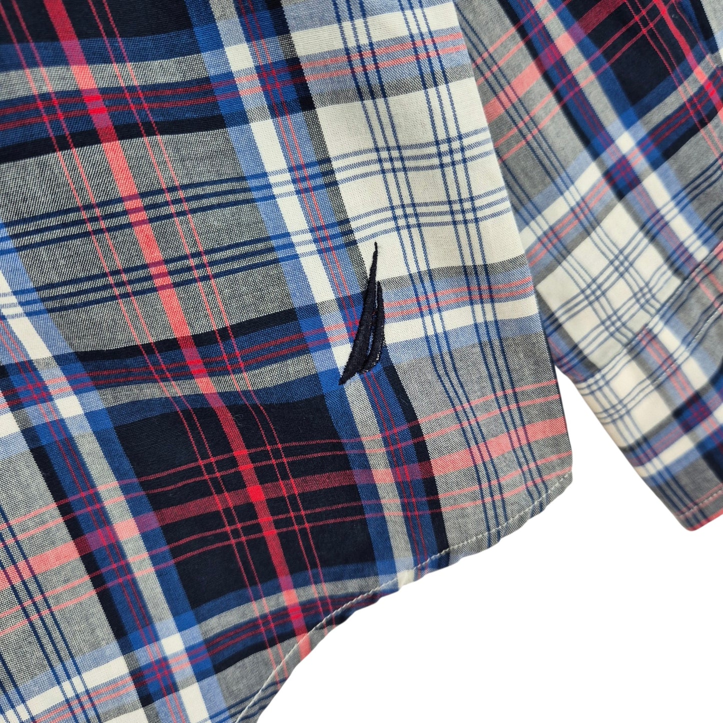 Nautica Blue & Red Checkered Dress Shirt Size L