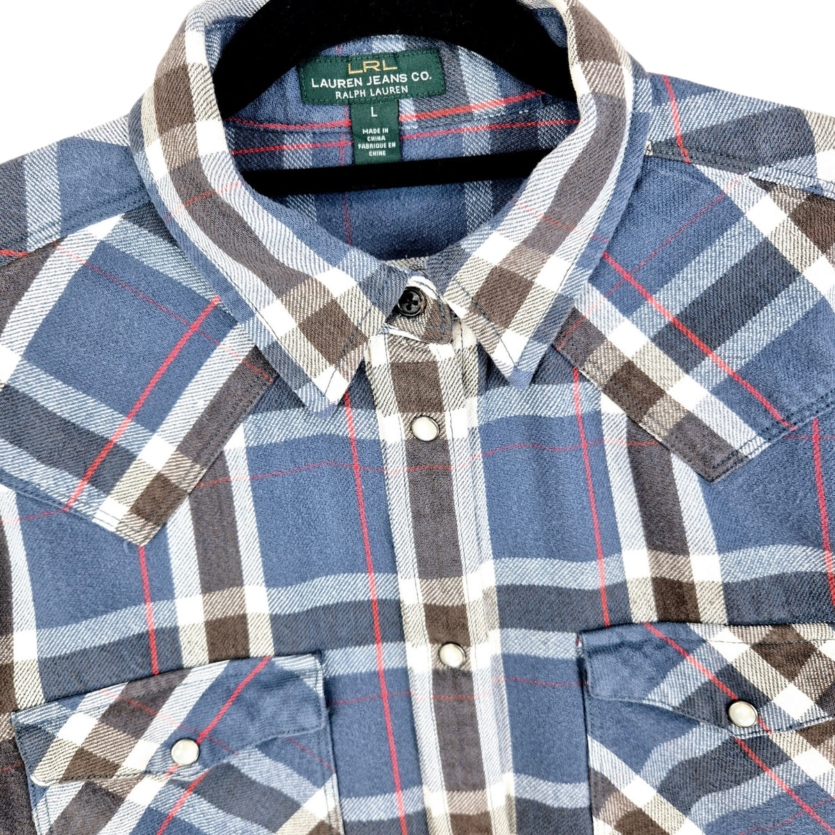 Ralph Lauren Green Label Womens Blue & Brown Thick Blend Button Shirt Size L